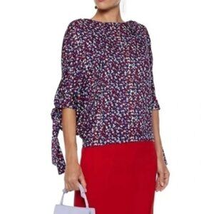 Derek Lam Silk Poppy Print Raglan Tie‑Cuff Blouse – NWT – Made in Italy -Size 14